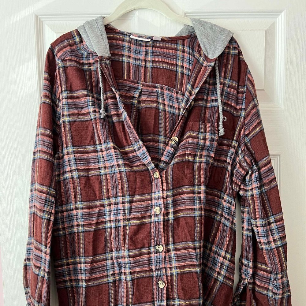Plaid Button up with Hood